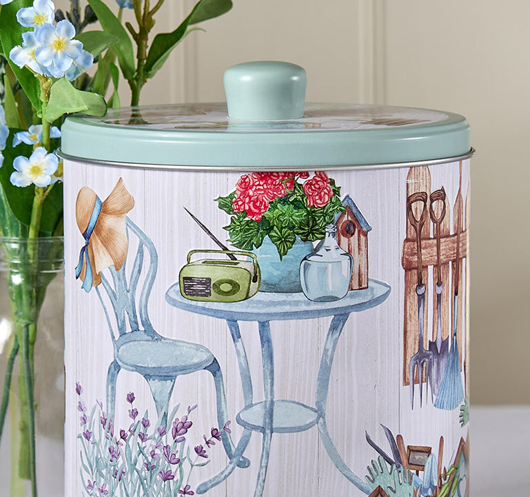 Embossed Garden Retreat Round Tin