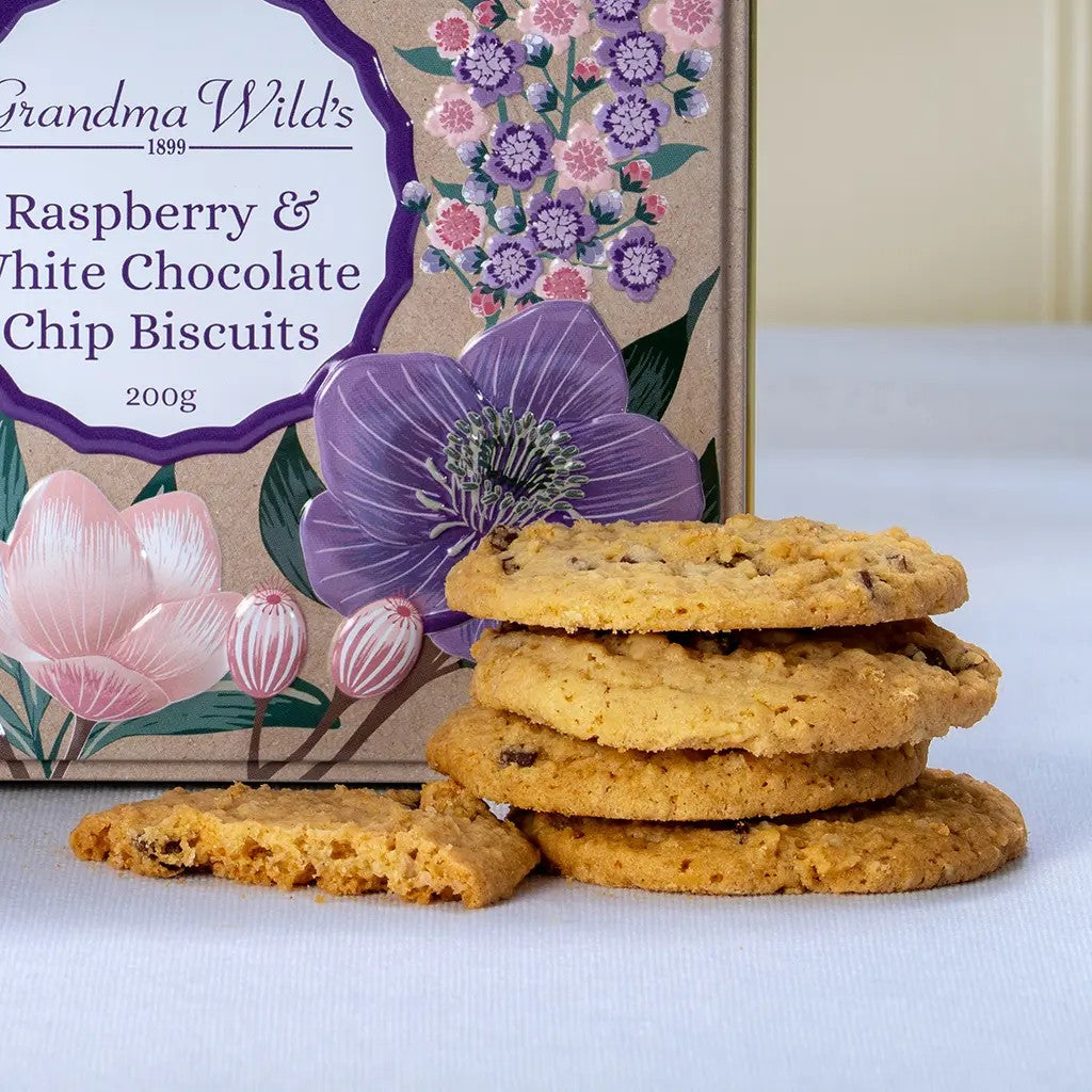 Embossed Botanical Floral Tin Raspberry & White Chocolate Chip
