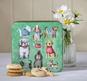 Embossed Dogs in Jumpers Tin With Assorted Biscuits